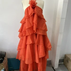 Elelgant 3d Floral Maxi Dress Loose Pleated Hem Halter Robes Sleeveless Ruffles Edge Party Vestidos Lady Summer Gown Clothes