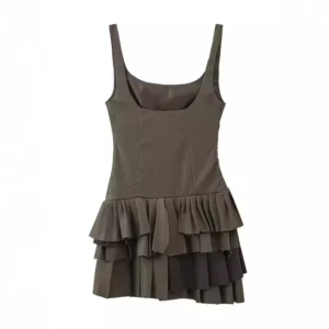 Fashion Irregular Pleated Camisole Dress Women Sexy Slim Solid Sleeveless Mini Dresses 2024 Summer Female High Street Vestidos