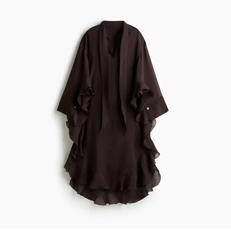 Layered Chic Women's Long Dress Elegant Loose Long Sleeve Maxi Dress Office Lady Vintage Summer V-neck Tierred Ruffles Robe